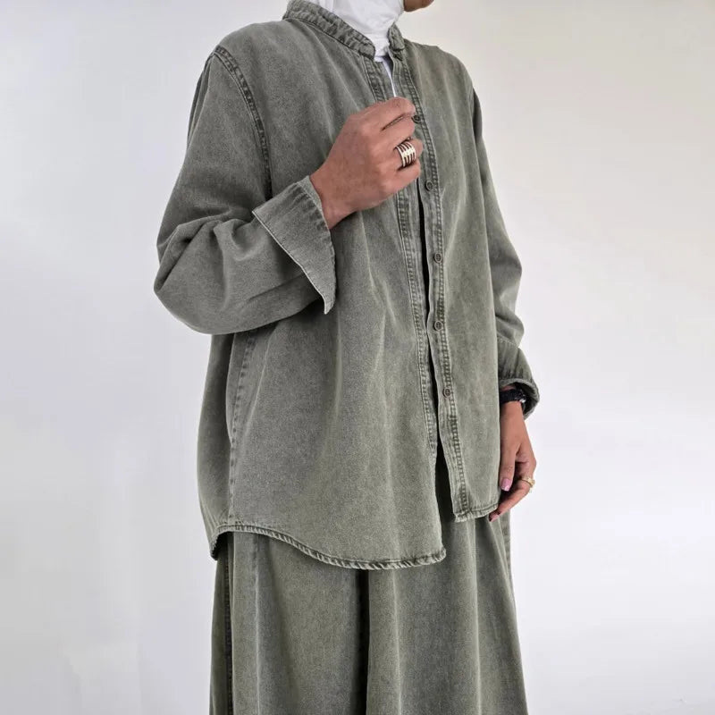 Vintage Green Denim 2 Piece Set