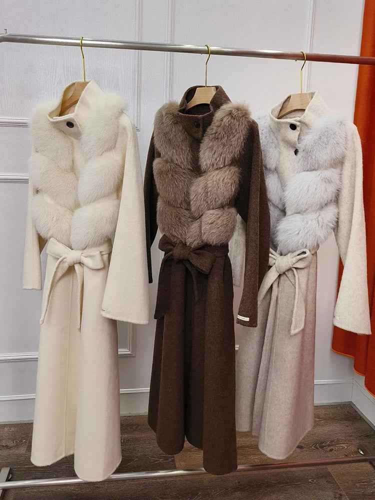 Coat Women Natural Fox Fur Jacket Long