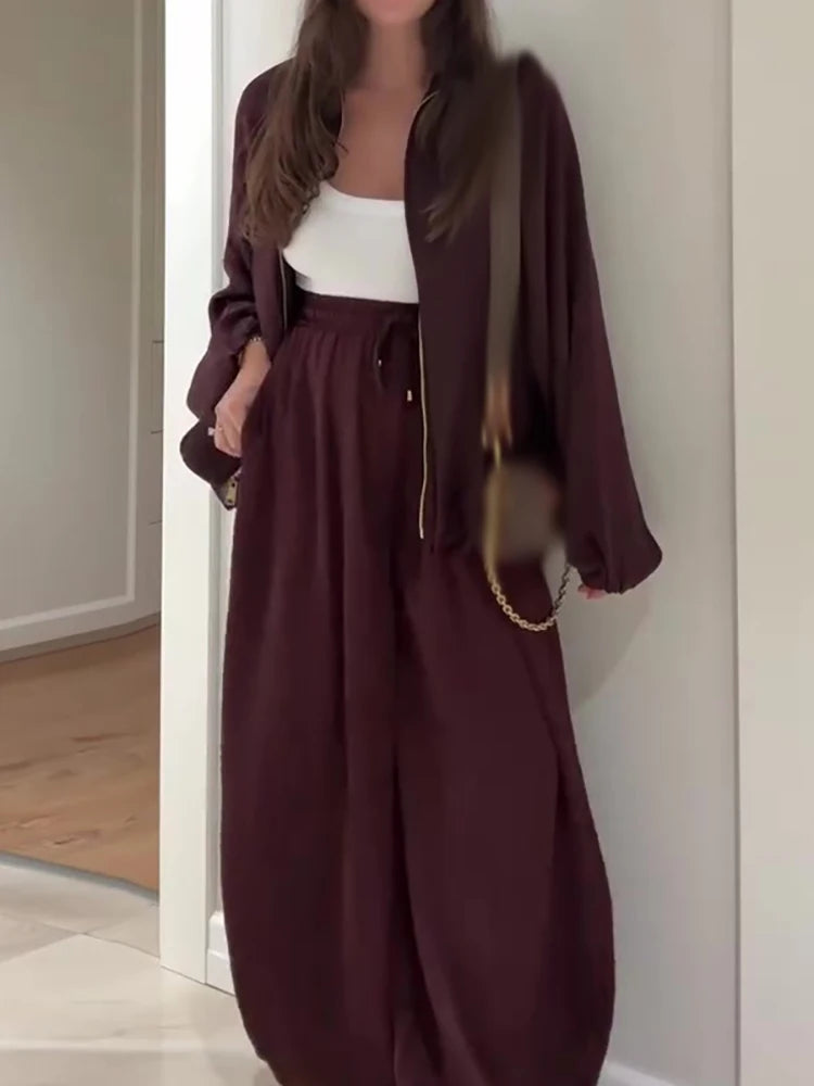 Outfits Casual Long Sleeve Coats & Long Pant Suits 2 pieces