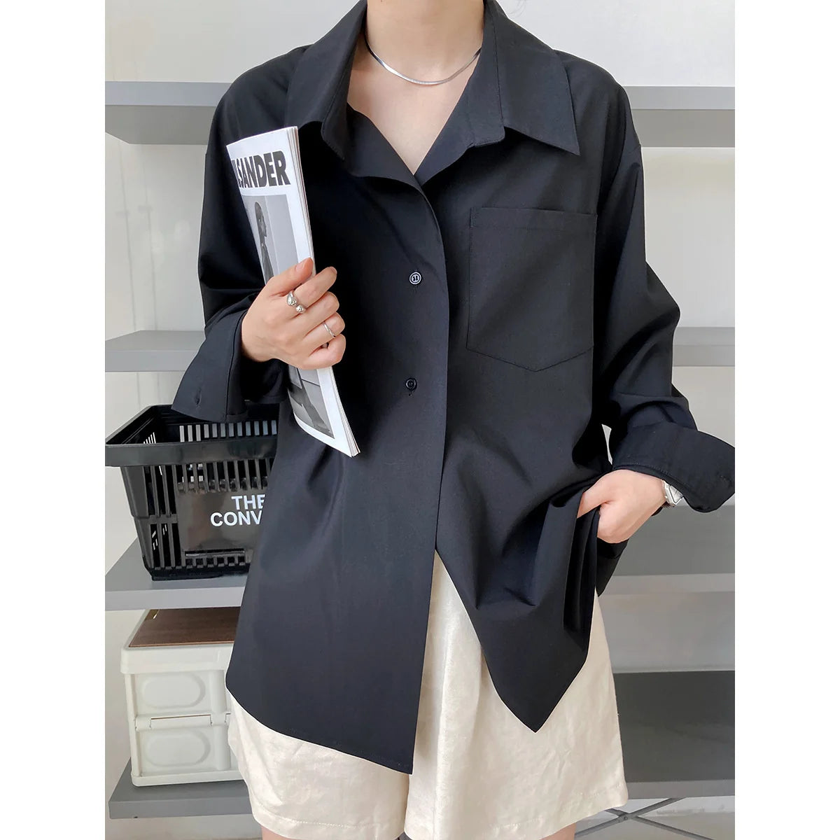 Loose Pocket White Shirt