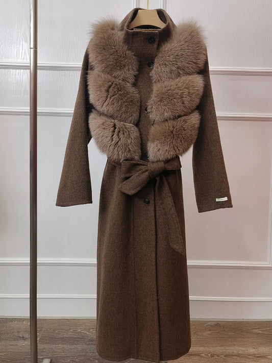 Coat Women Natural Fox Fur Jacket Long