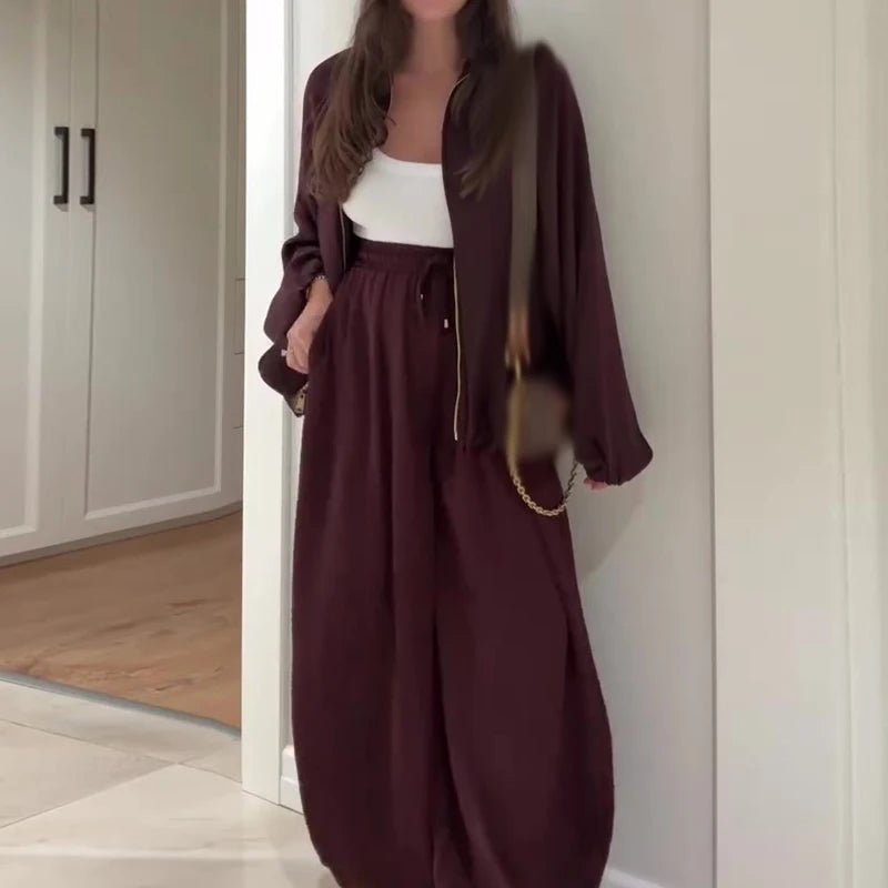 Outfits Casual Long Sleeve Coats & Long Pant Suits 2 pieces