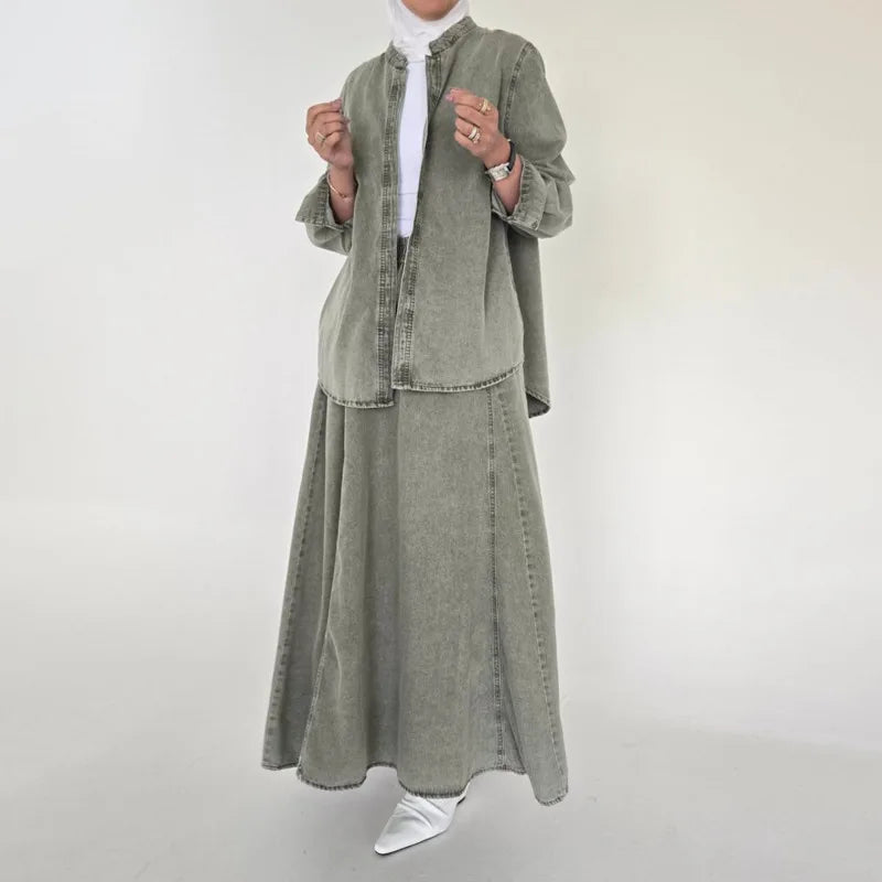 Vintage Green Denim 2 Piece Set