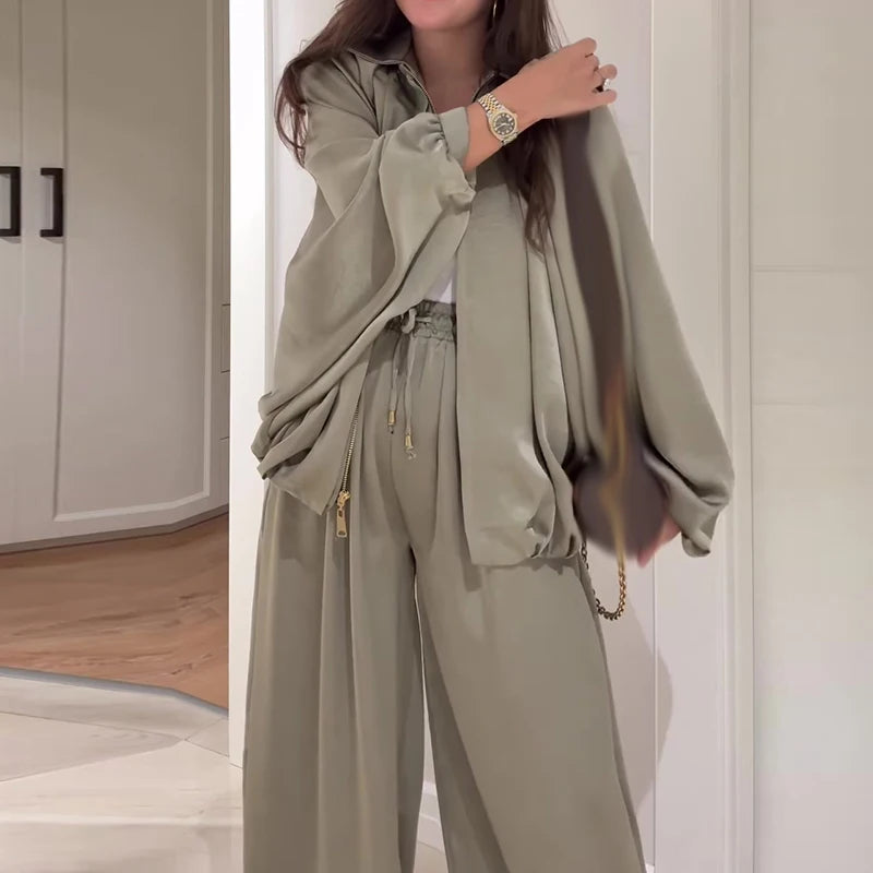 Outfits Casual Long Sleeve Coats & Long Pant Suits 2 pieces