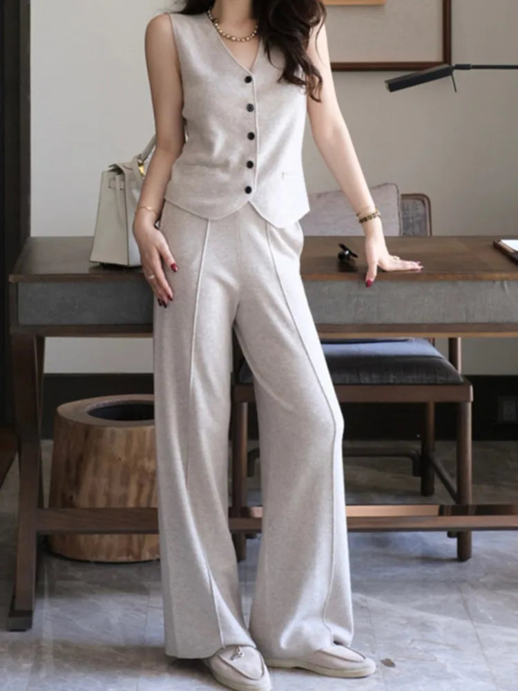 Elegant Set V-neck Vest  Leg Pants Three Piece