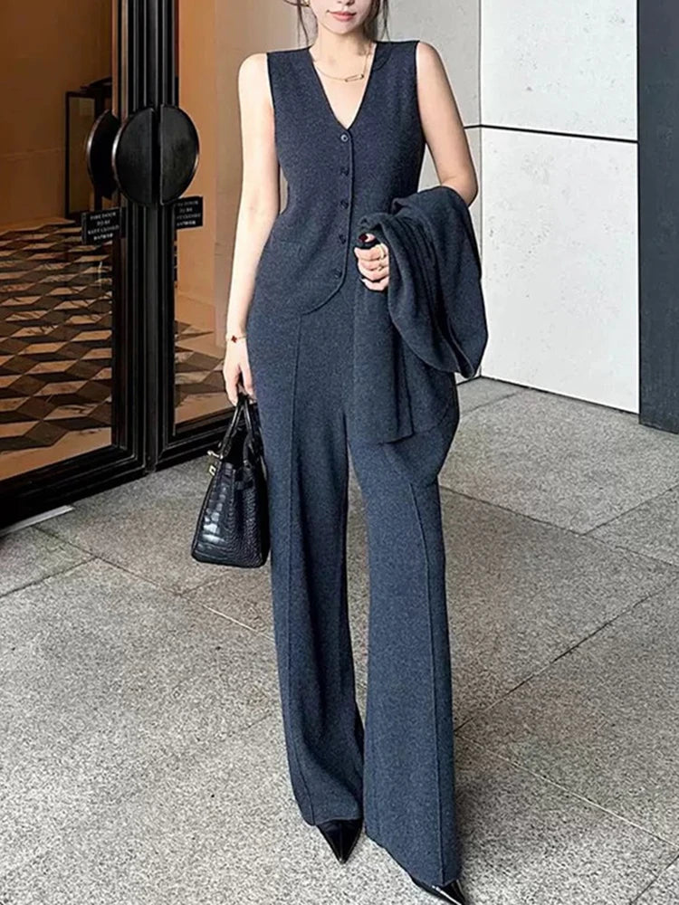 Elegant Set V-neck Vest  Leg Pants Three Piece