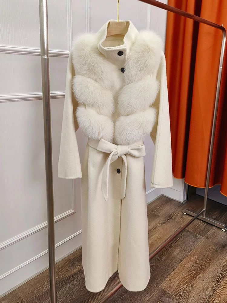 Coat Women Natural Fox Fur Jacket Long