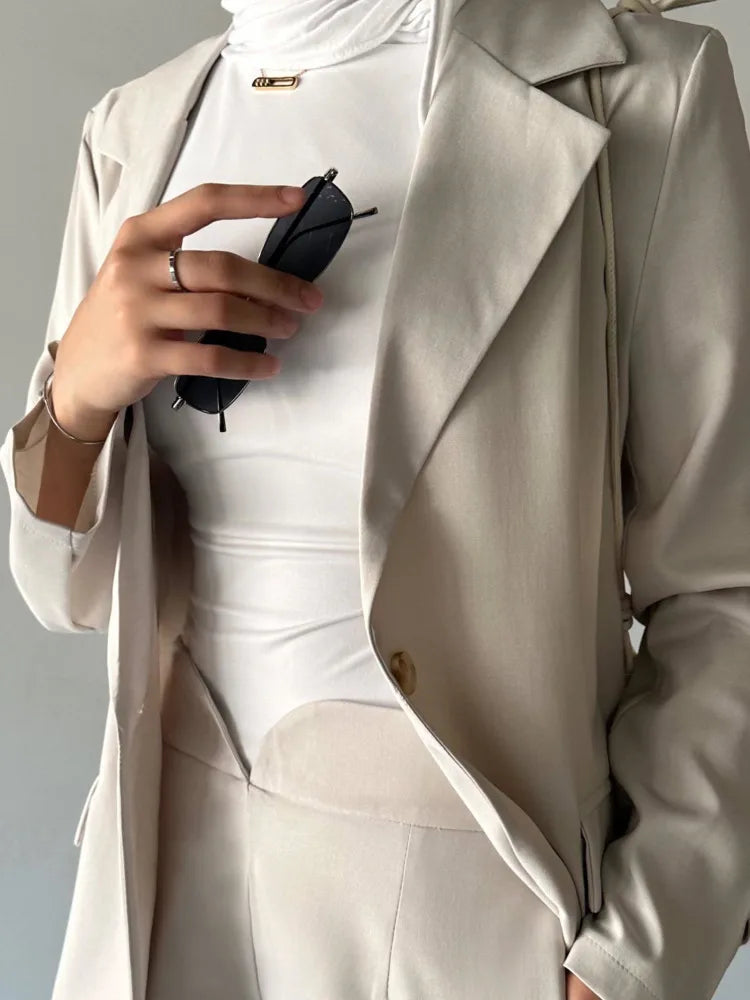 Suit Set Multi Pocket Ribbon Blazer & Pants Two Piece