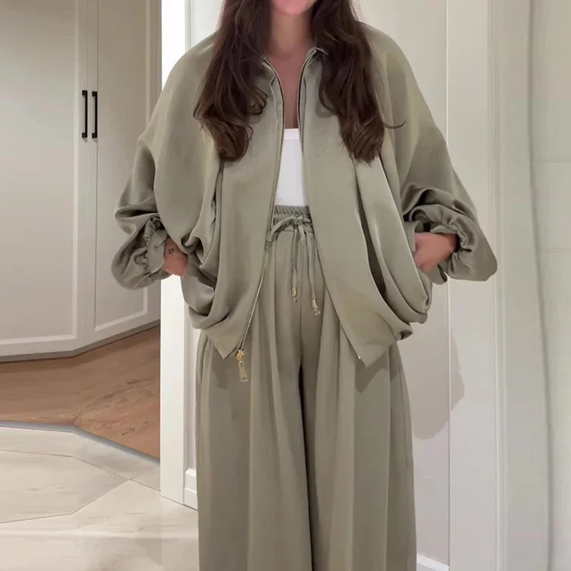 Outfits Casual Long Sleeve Coats & Long Pant Suits 2 pieces