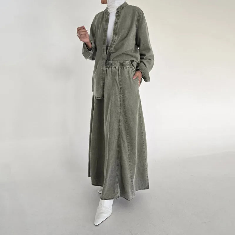 Vintage Green Denim 2 Piece Set