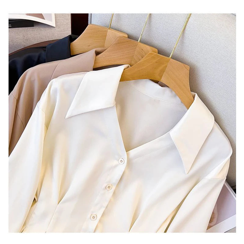 Button Shirts Ruffled V Neck Blouse