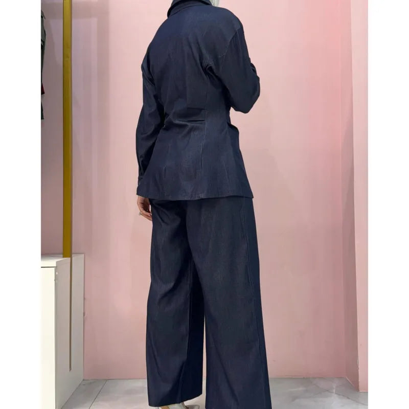 Set Jacket & Jeans Two Piece Outfit Casual Chic Pocket