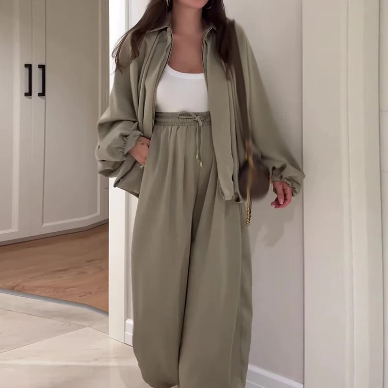 Outfits Casual Long Sleeve Coats & Long Pant Suits 2 pieces