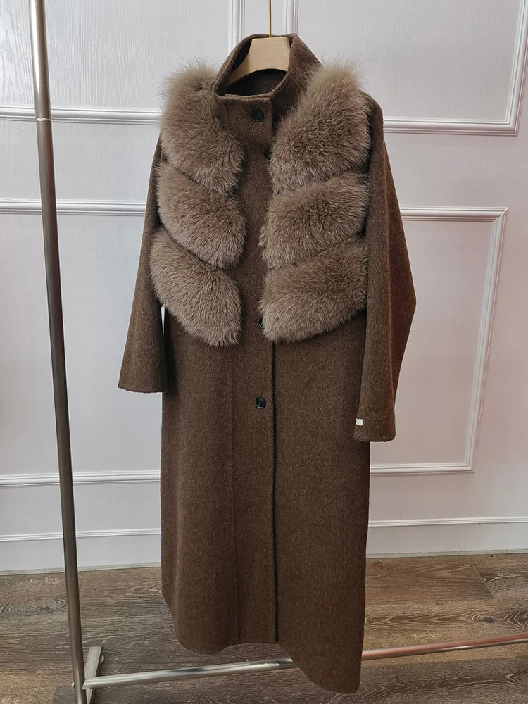 Coat Women Natural Fox Fur Jacket Long