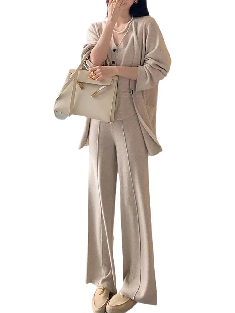 Elegant Set V-neck Vest  Leg Pants Three Piece