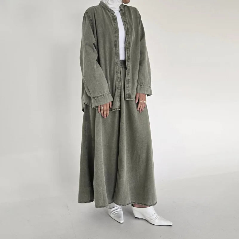 Vintage Green Denim 2 Piece Set