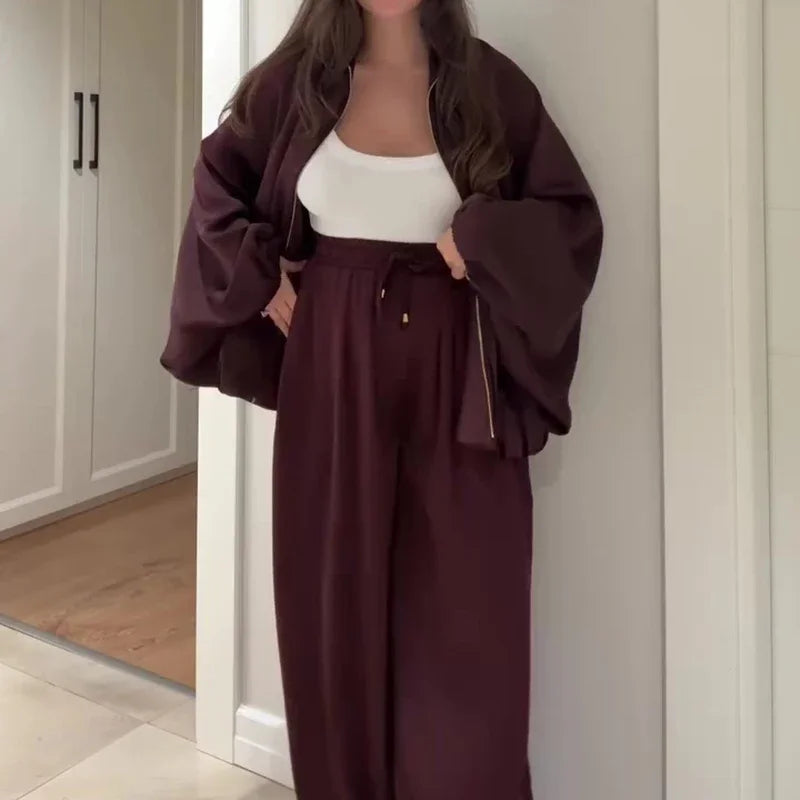 Outfits Casual Long Sleeve Coats & Long Pant Suits 2 pieces