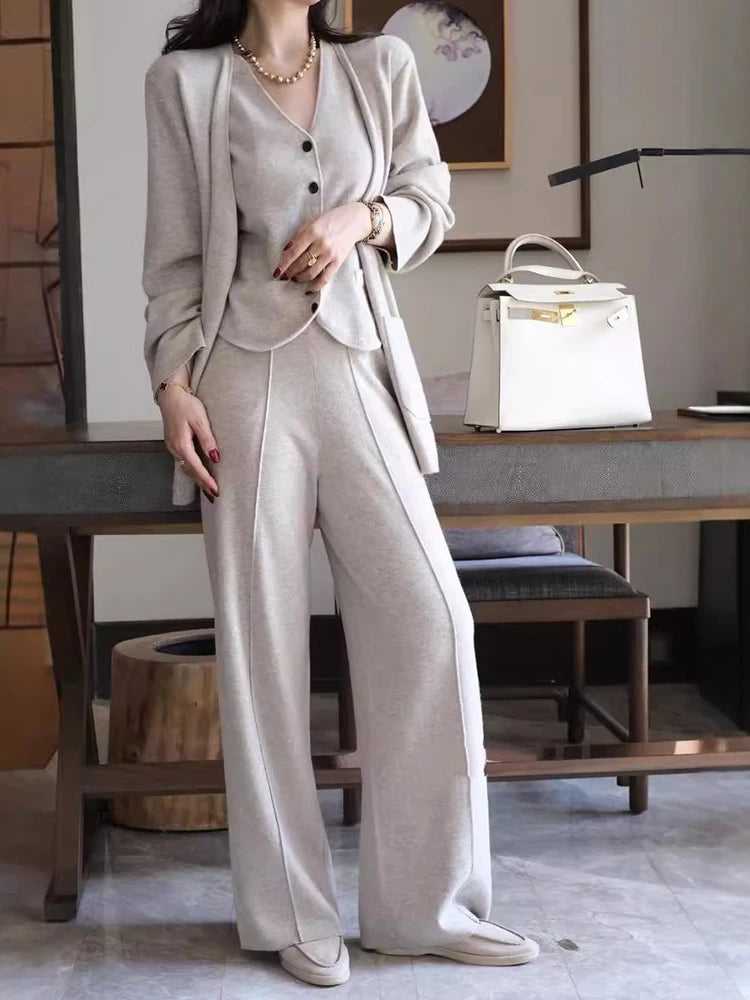 Elegant Set V-neck Vest  Leg Pants Three Piece