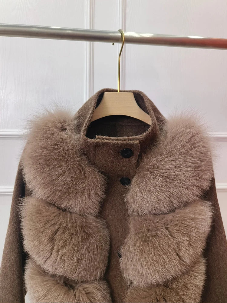 Coat Women Natural Fox Fur Jacket Long